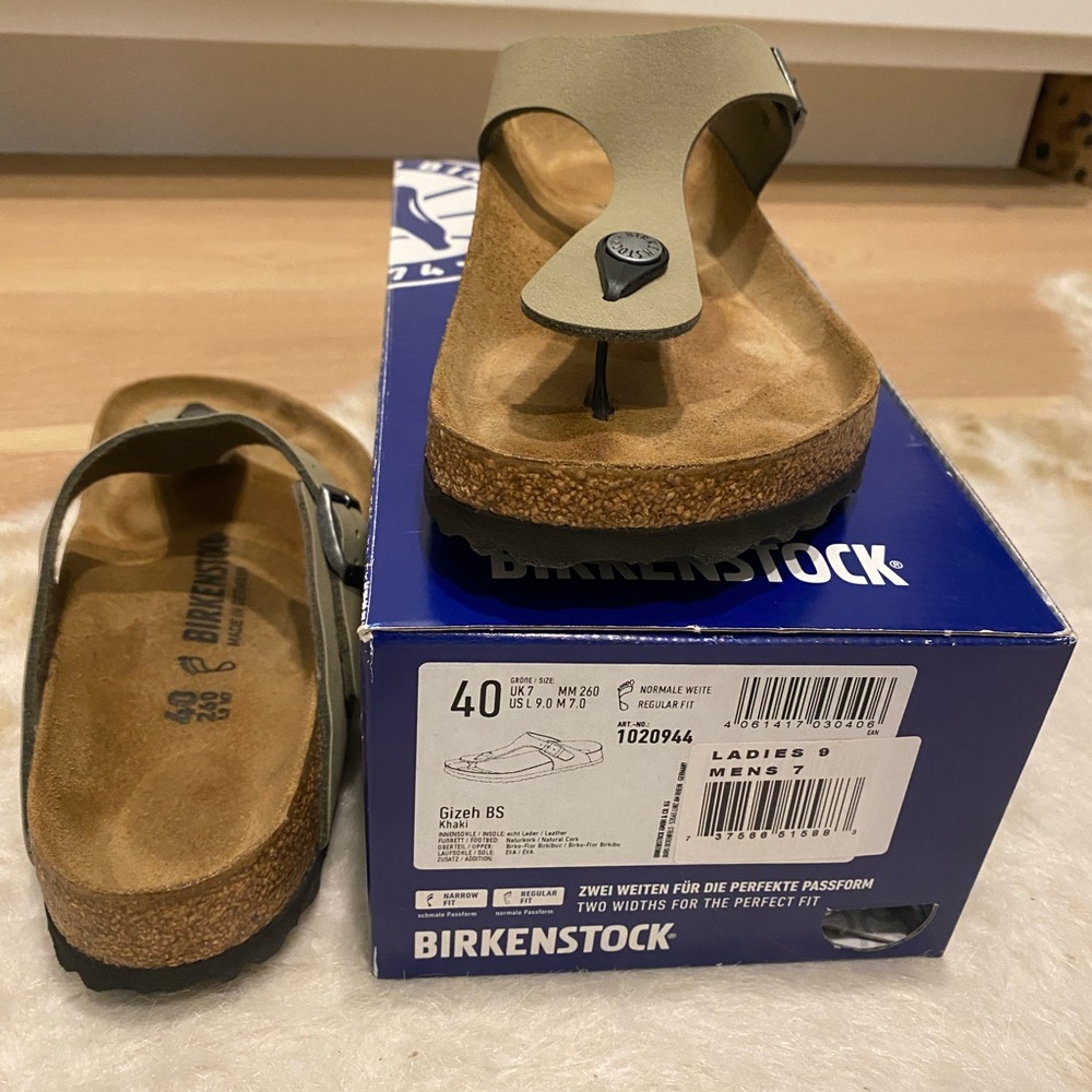 Birkenstock Gizeh Khaki Leather 40 Women sz 9 NIB